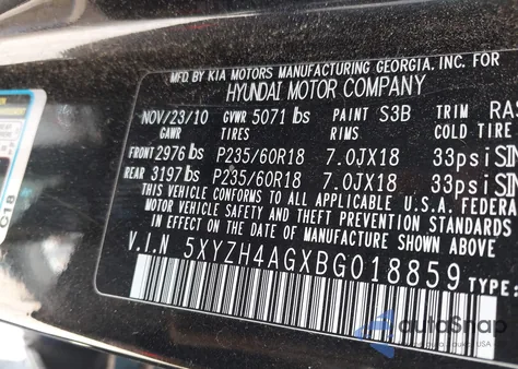 2011 Hyundai Santa Fe Se from USA, damaged, VIN 5XYZH4AGXBG018859